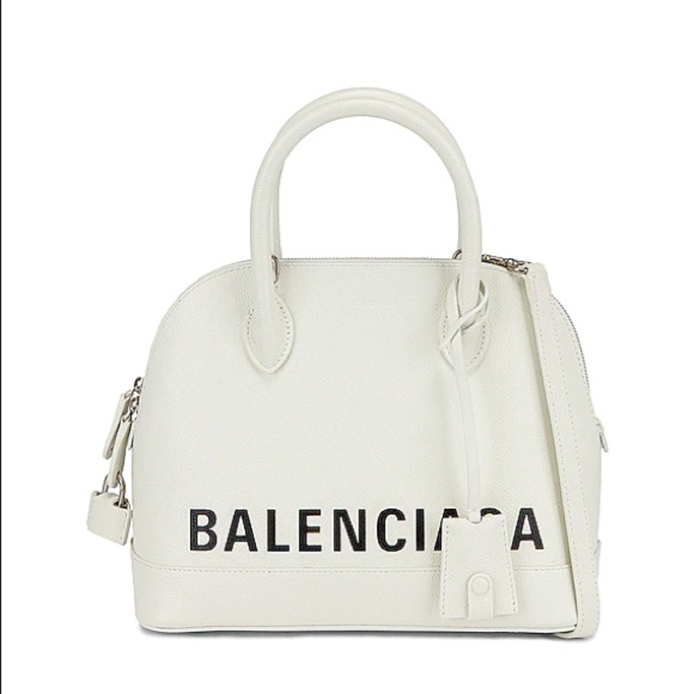 Balenciaga Small Ville Top Handle Bag White & Black Logo Celebrity NWT $2150